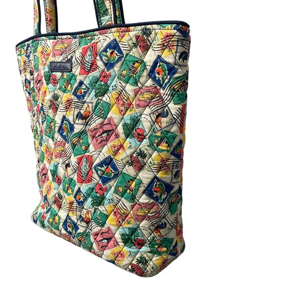 Retired Vera Bradley Cuban Stamps Print Quilted Multicolor Tote Bag - Picture 6 of 9